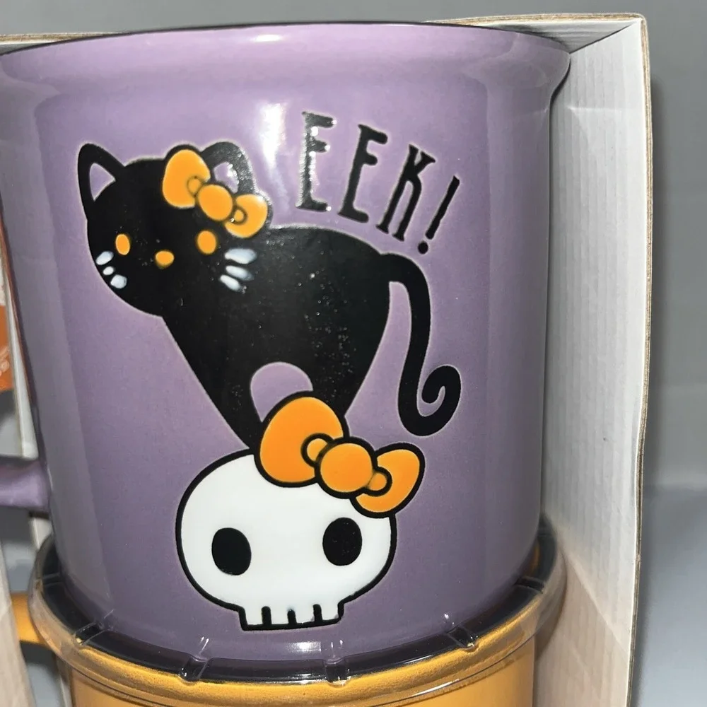 Hello‎ Kitty Orange Halloween Trick Or Treat Mug Set With Black Cat Purple Mug